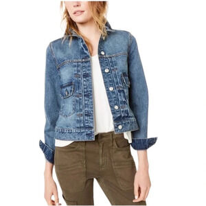 Oat - Lucia pleated/denim trucker jacket Size: Xs